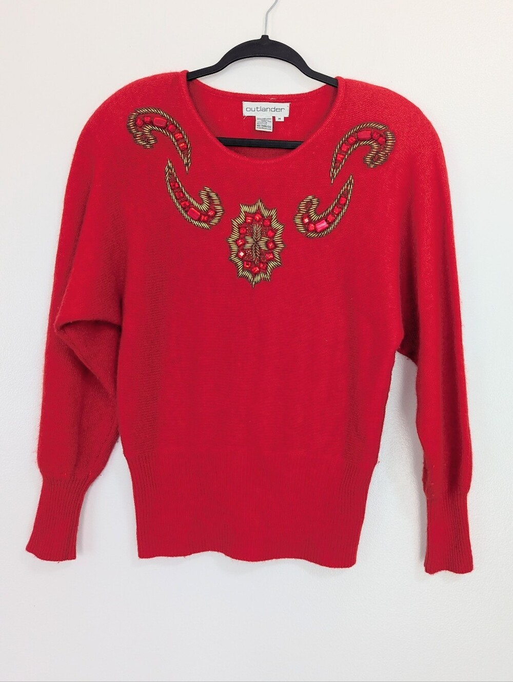 Vintage Outlander Size Medium Red Beaded Lambswool Angora Sweater